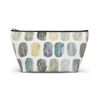 Watercolor Leaf Stamp Accessory Pouch w T-bottom in Teal